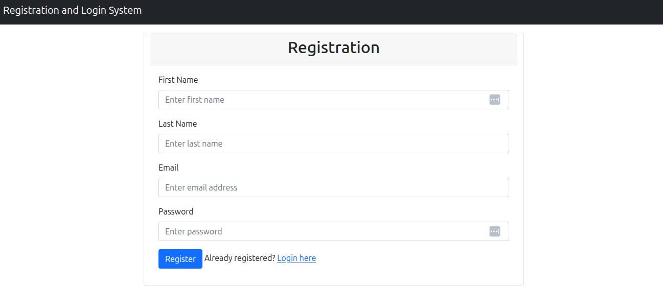 Registration page